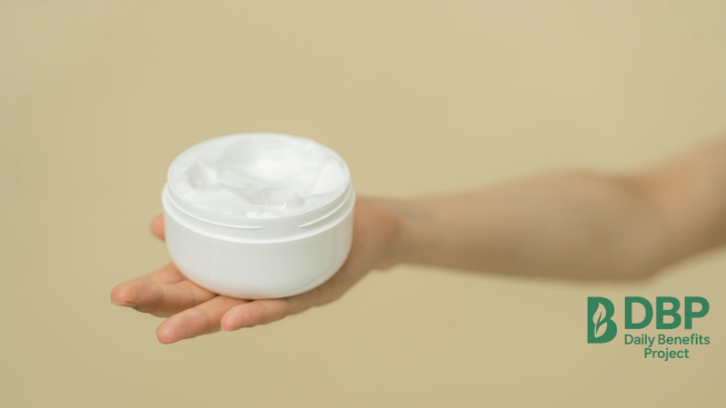 Moisturiser Cream for Skin Hydration Moisturiser cream in a white jar on a hand