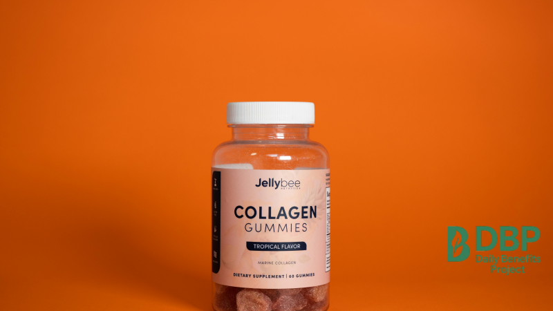Collagen Supplement Bottle ellybee collagen gummies bottle with orange background