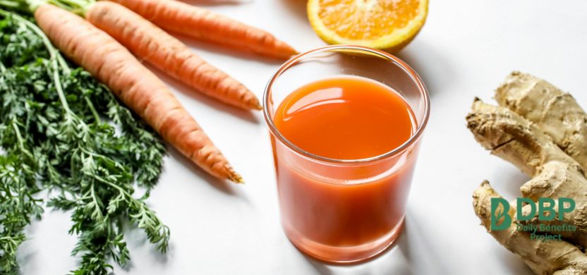 Carrot Juice with Ginger and Orange Fresh carrot juice with ginger and orange on white background