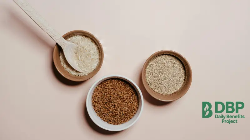magnesium-rich whole grains like quinoa and buckwheat in bowls