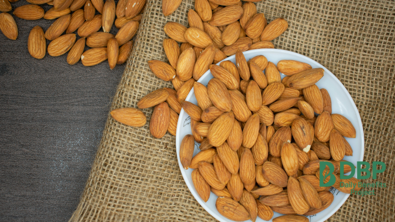Raw almonds served on jute fabric for immune support Almonds are a natural source of vitamin E for stronger immunity