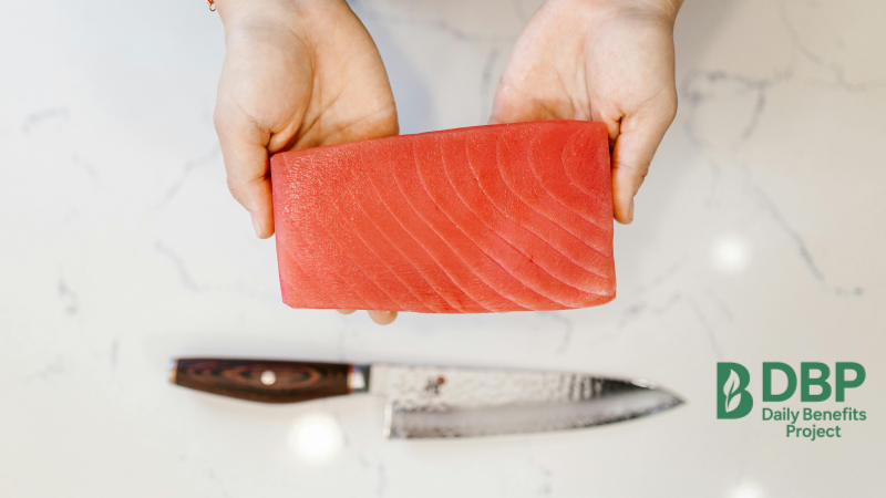 Raw tuna fillet rich in omega-3 fatty acids Fatty fish like tuna helps lower inflammation and support immune health