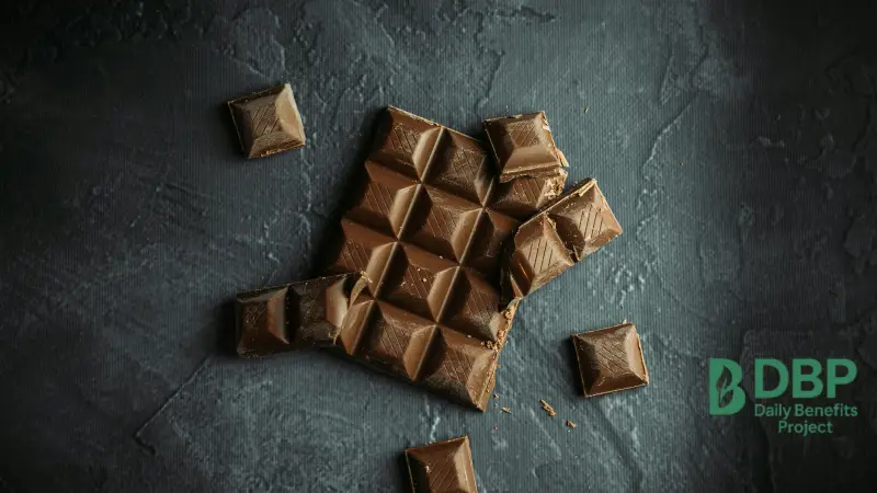 dark chocolate bar pieces rich in magnesium on a black background