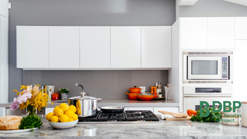 Kitchen as the start of healthy immunity Clean kitchen with fresh produce